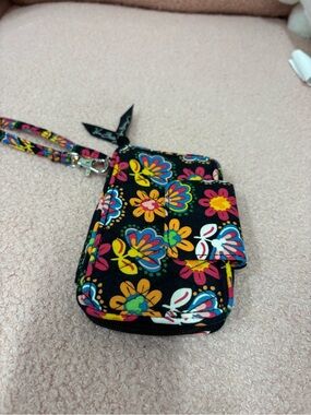 Vera Bradley Black Floral Wristlet Phone Case with Multicolor Flowers